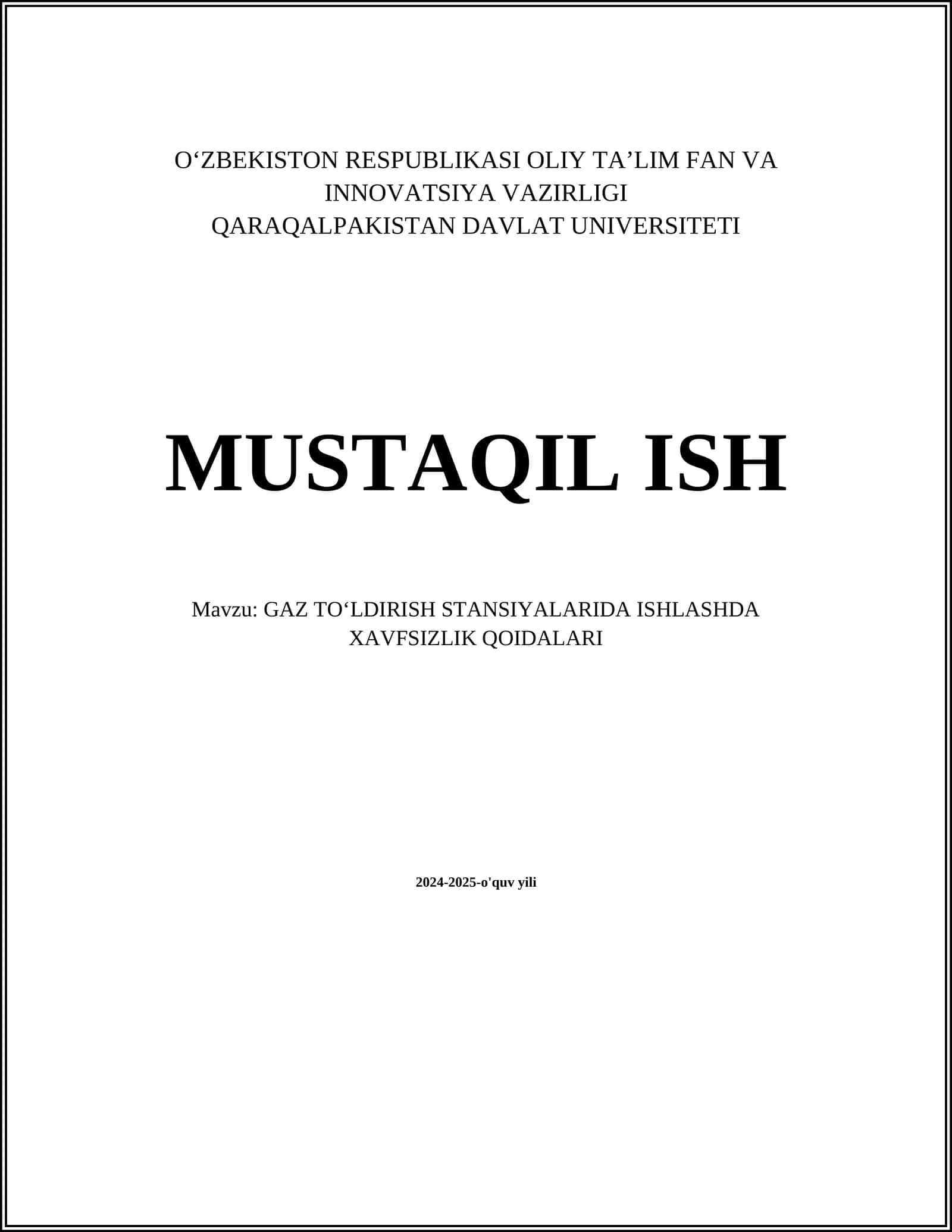 GAZ TO‘LDIRISH STANSIYALARIDA ISHLASHDA XAVFSIZLIK QOIDALARI