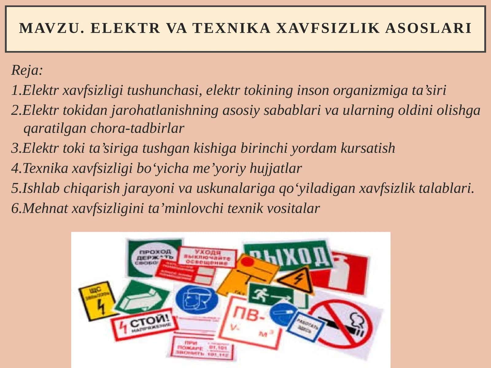 Elektr va texnika xavfsizlik asoslari