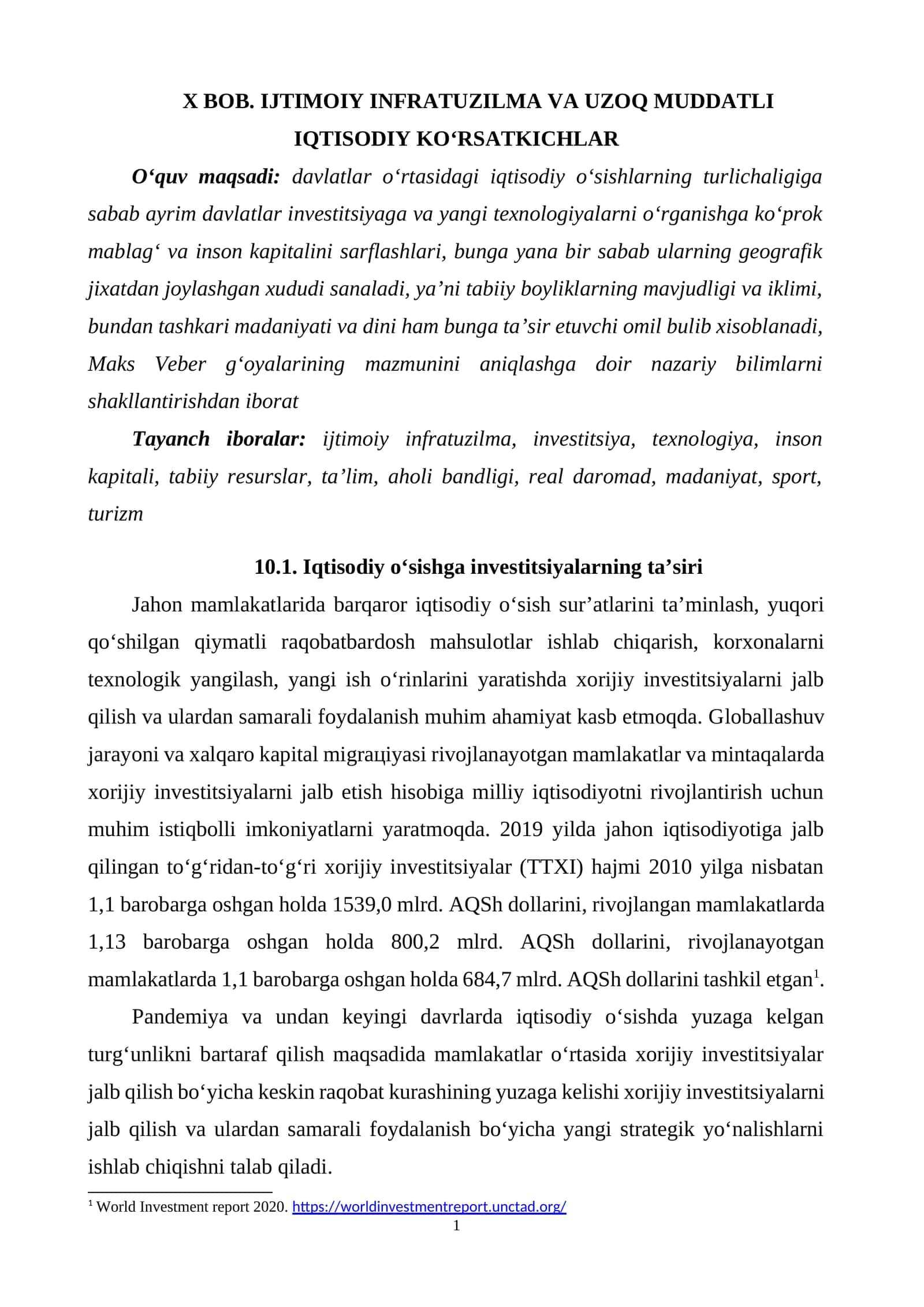 IJTIMOIY INFRATUZILMA VA UZOQ MUDDATLI IQTISODIY KO‘RSATKICHLAR