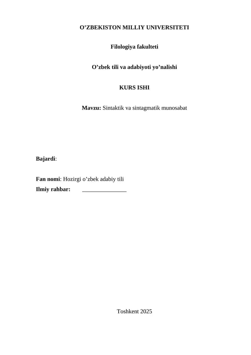 Sintaktik va sintagmatik munosabat