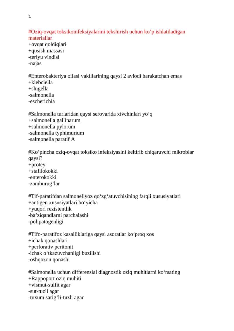 Oziq-ovqat toksikoinfeksiyalarini tekshirish uchun ko’p ishlatiladigan materiallar