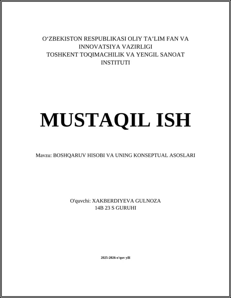 BOSHQARUV HISOBI VA UNING KONSEPTUAL ASOSLARI