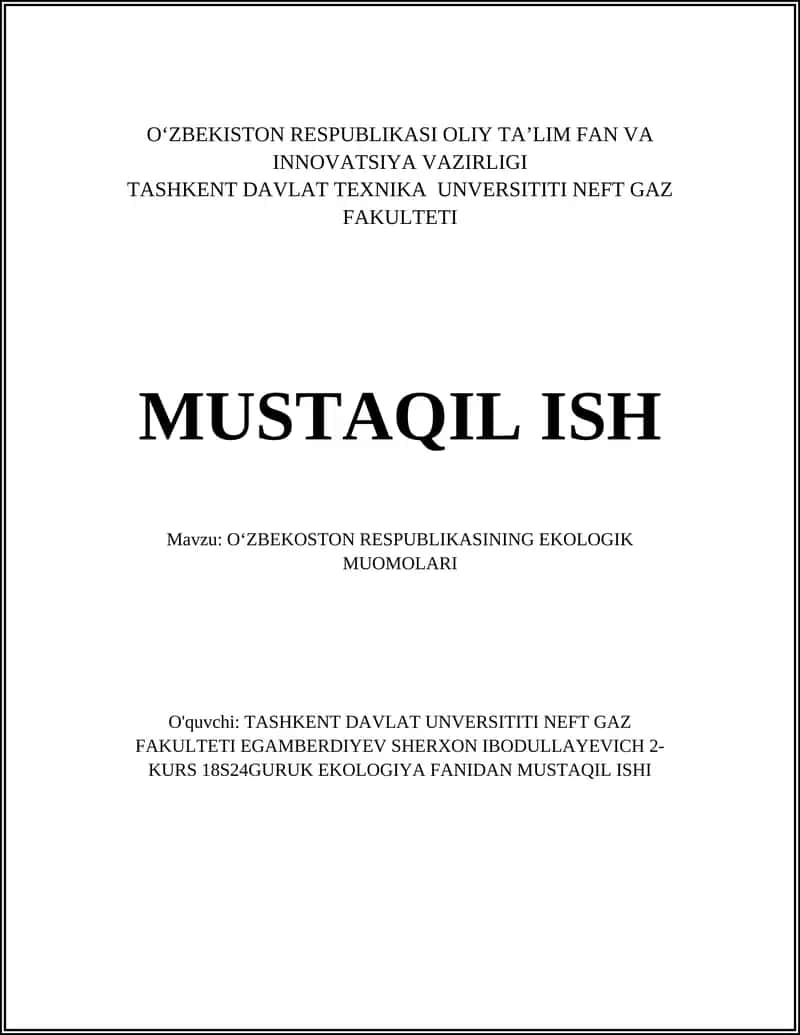 Oʻzbekostoning Ekologik Muomolari