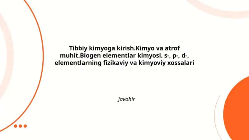 Tibbiy kimyoga kirish