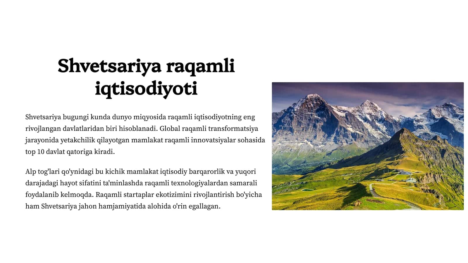 Shvetsariya raqamli iqtisodiyoti