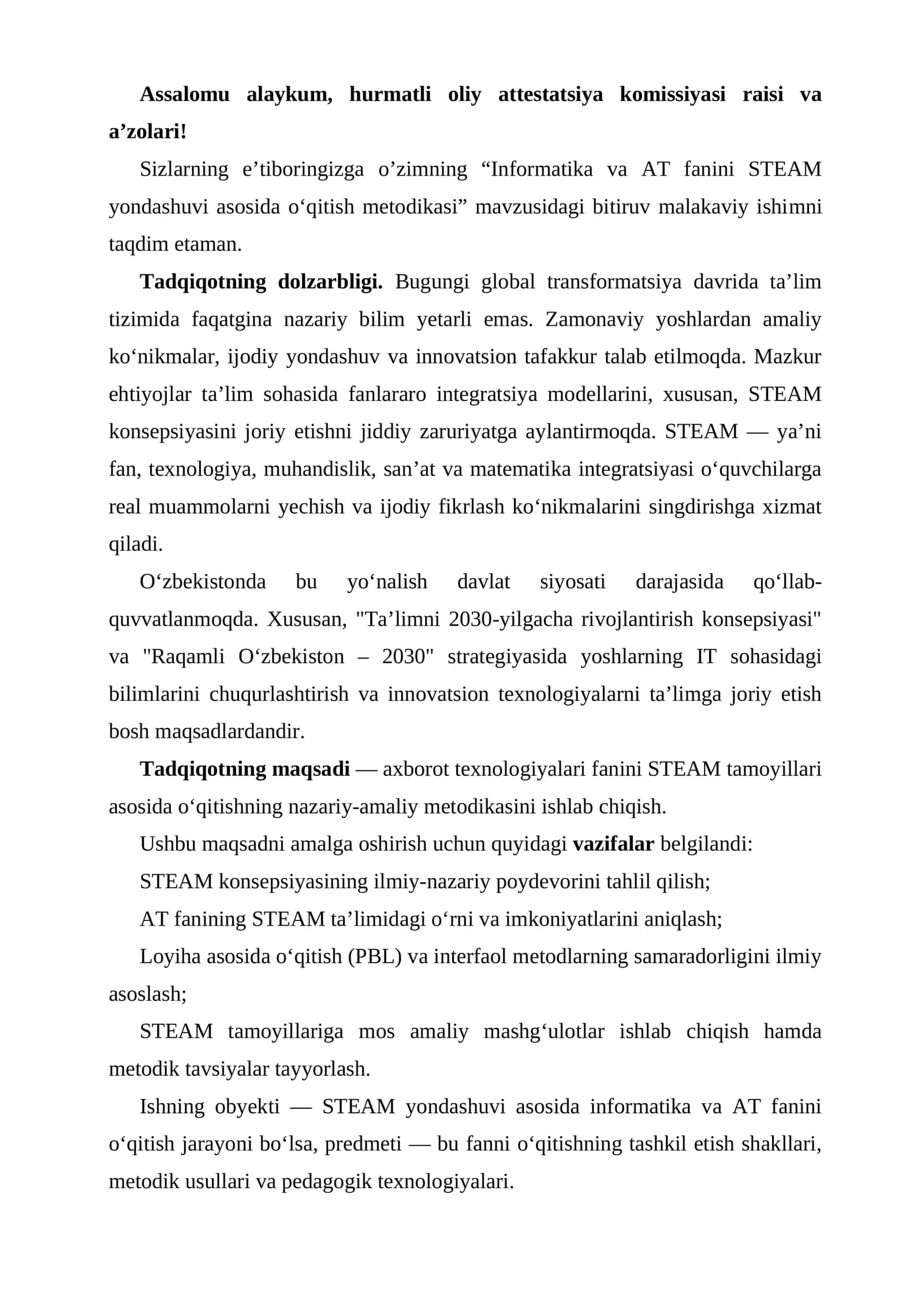 Informatika va AT fanini STEAM yondashuvi asosida o‘qitish metodikasi