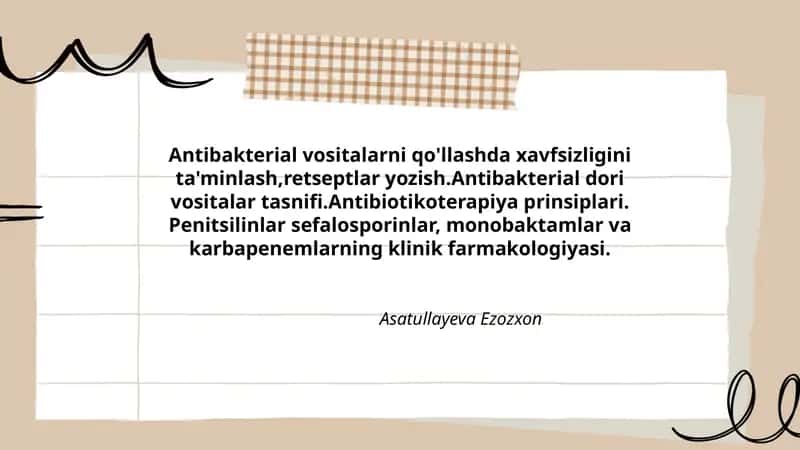 Antibakterial vositalarni qo'llashda xavfsizligini ta'minlash
