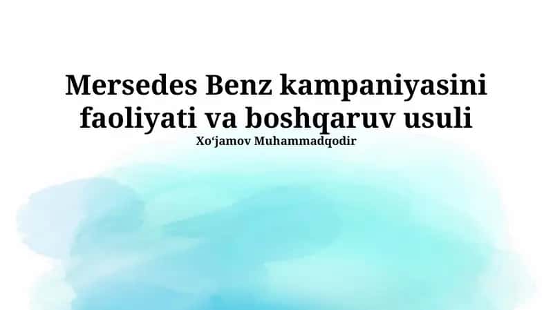 Mercedes-Benz kompaniyasining boshqaruv tizimi