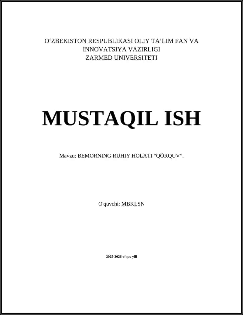 BEMORNING RUHIY HOLATI “QÕRQUV”