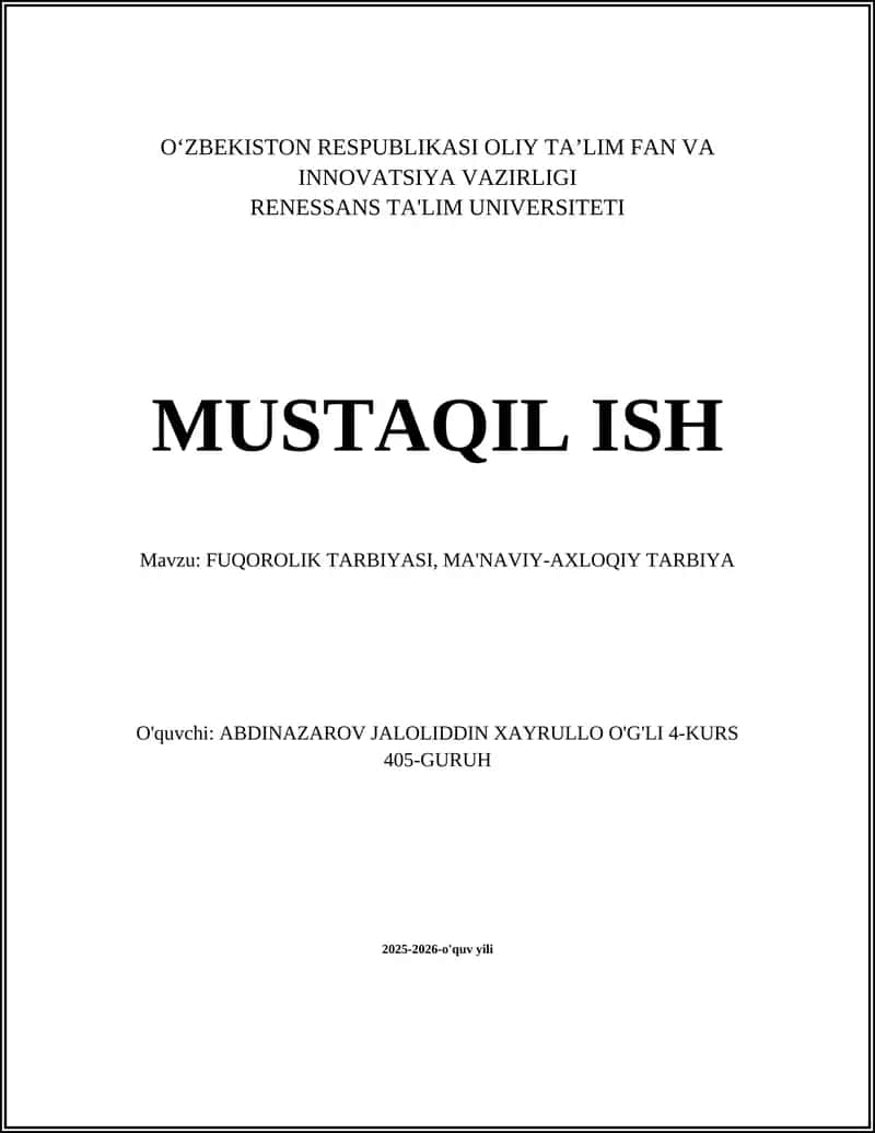 FUQOROLIK TARBIYASI