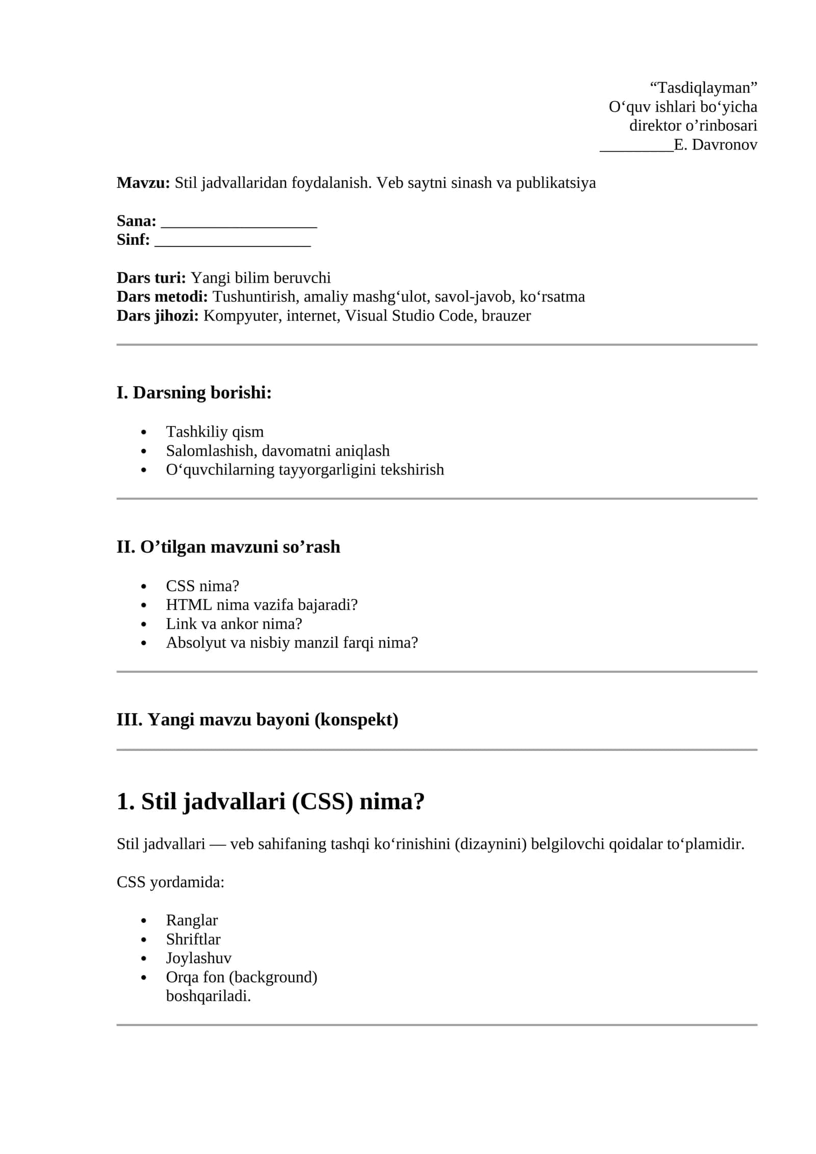 Stil jadvallari (CSS) nima?