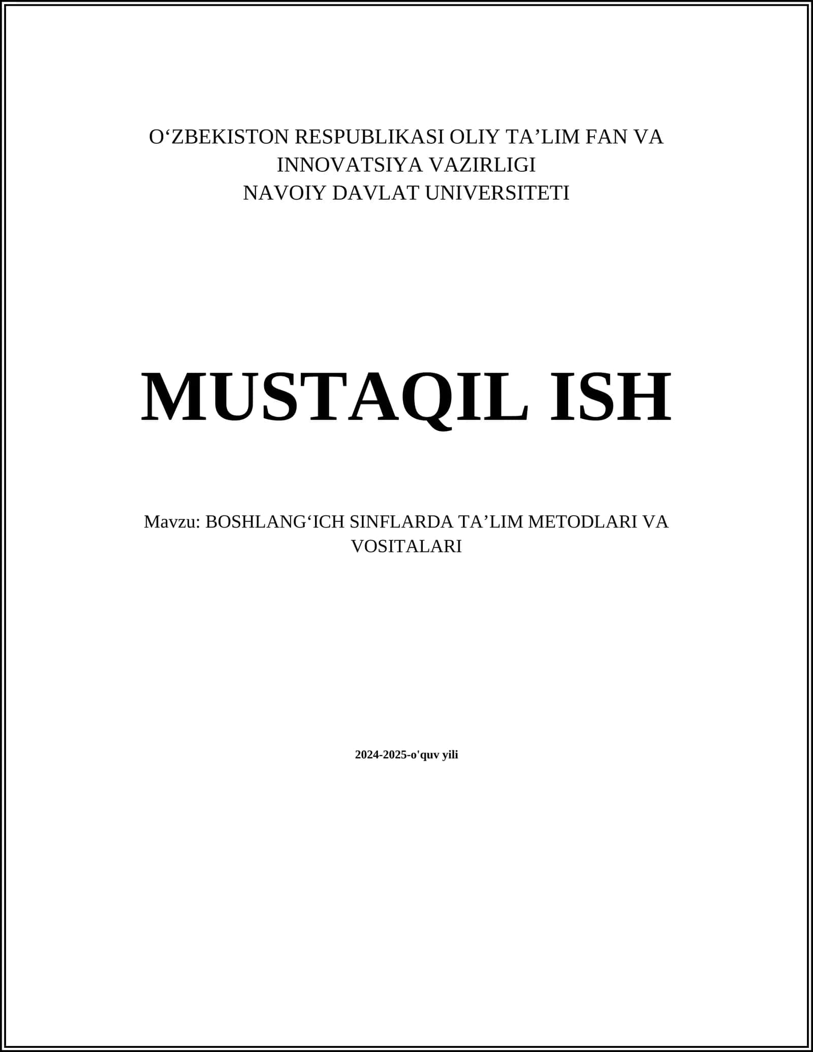 BOSHLANGʻICH SINFLARDA TAʼLIM METODLARI VA VOSITALARI