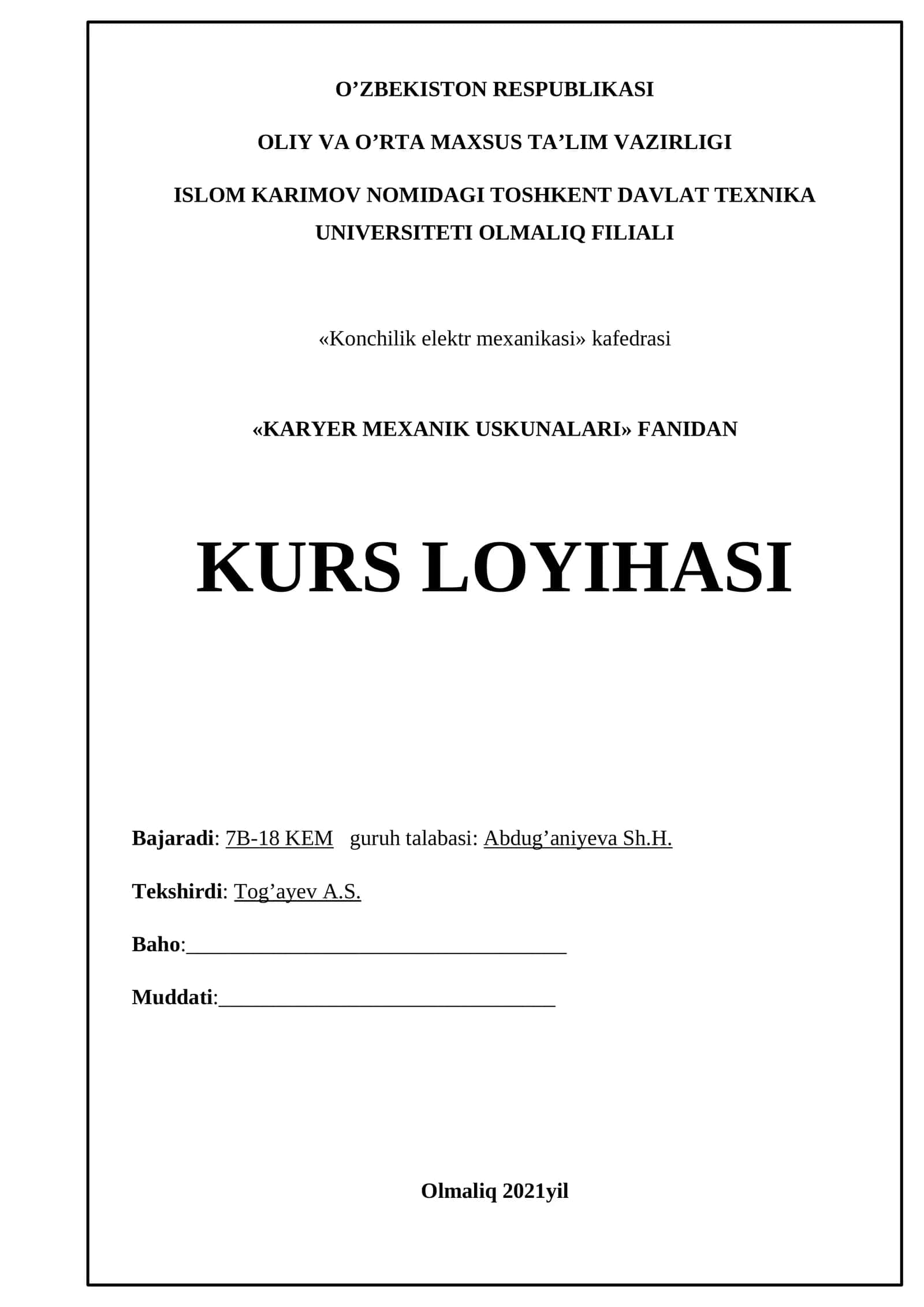 KARYER MEXANIK USKUNALARI