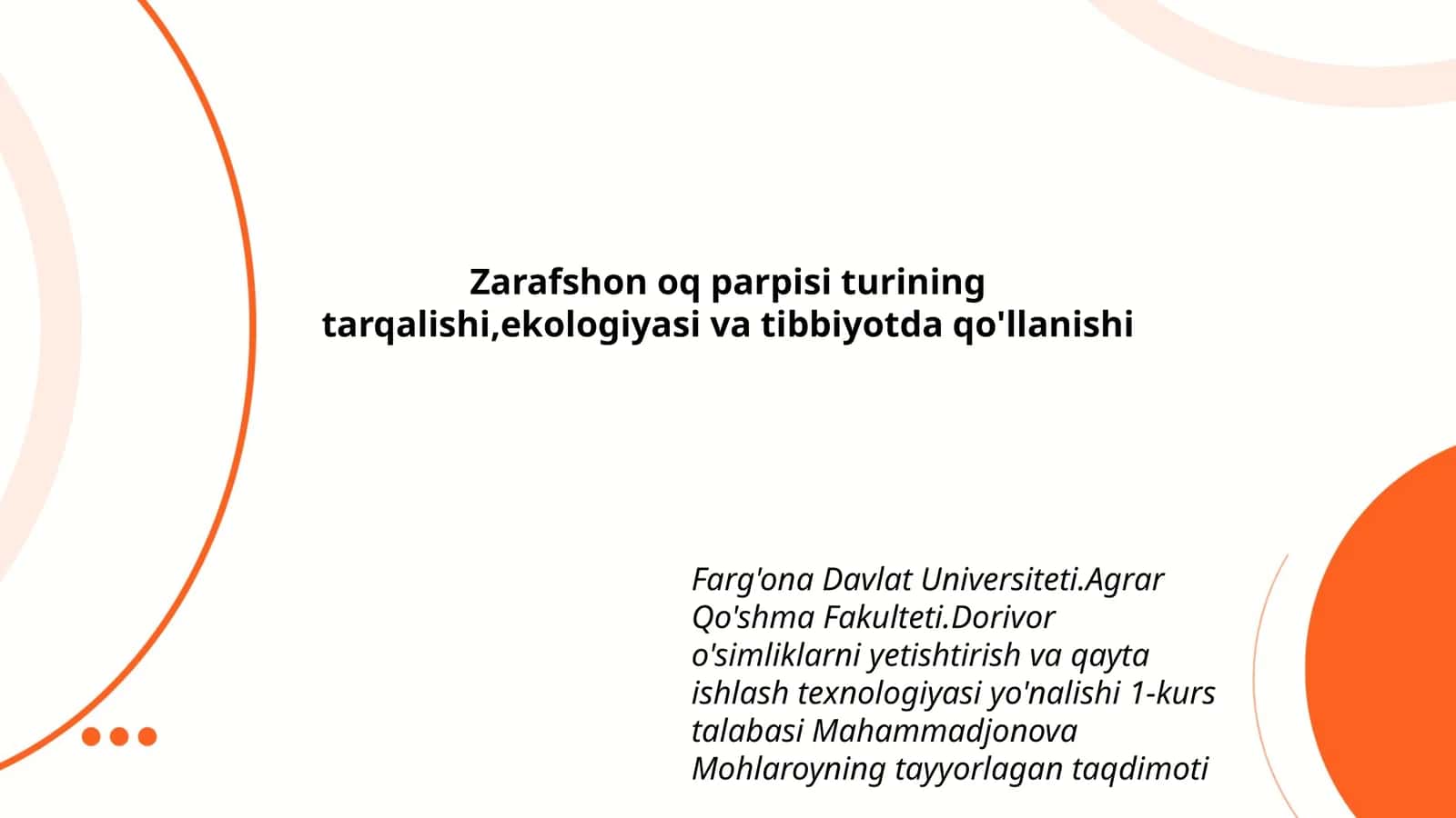Mahammadjonova Mohlaroyning taqdimoti