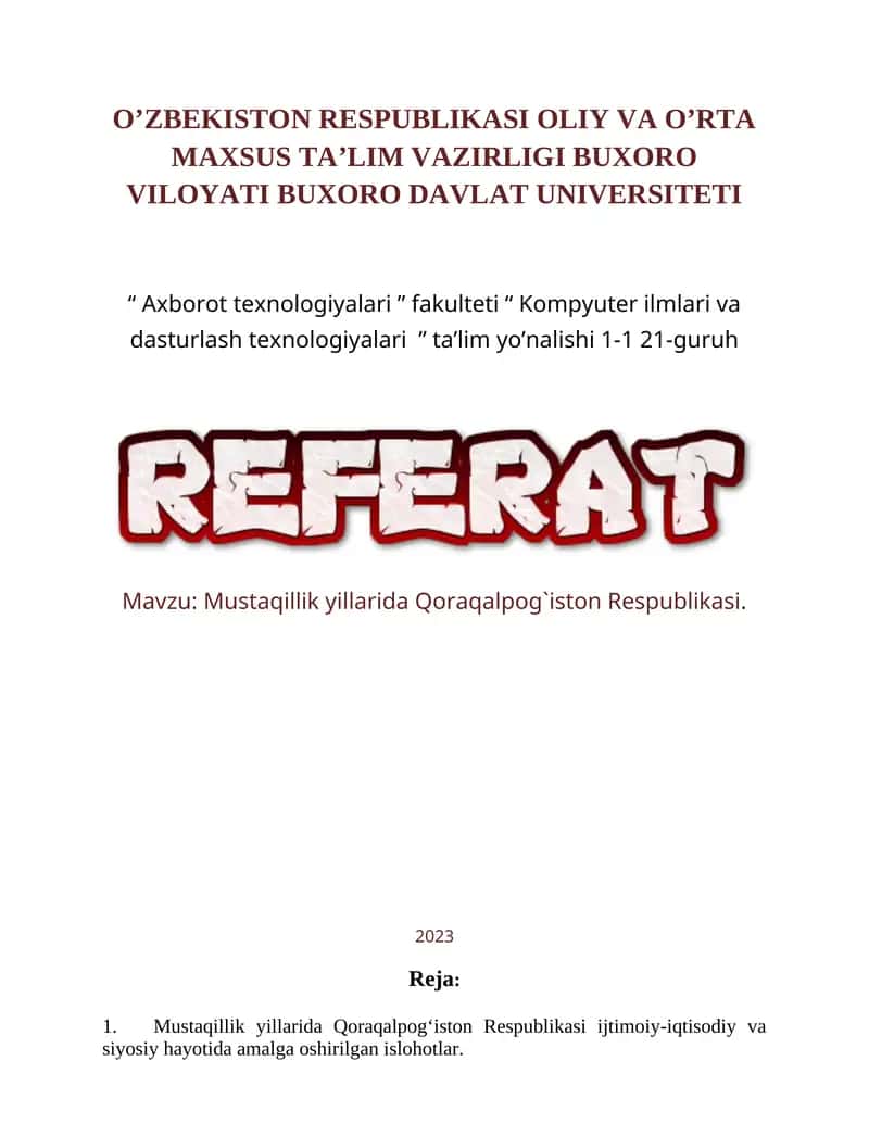 Mustaqillik yillarida Qoraqalpog`iston Respublikasi