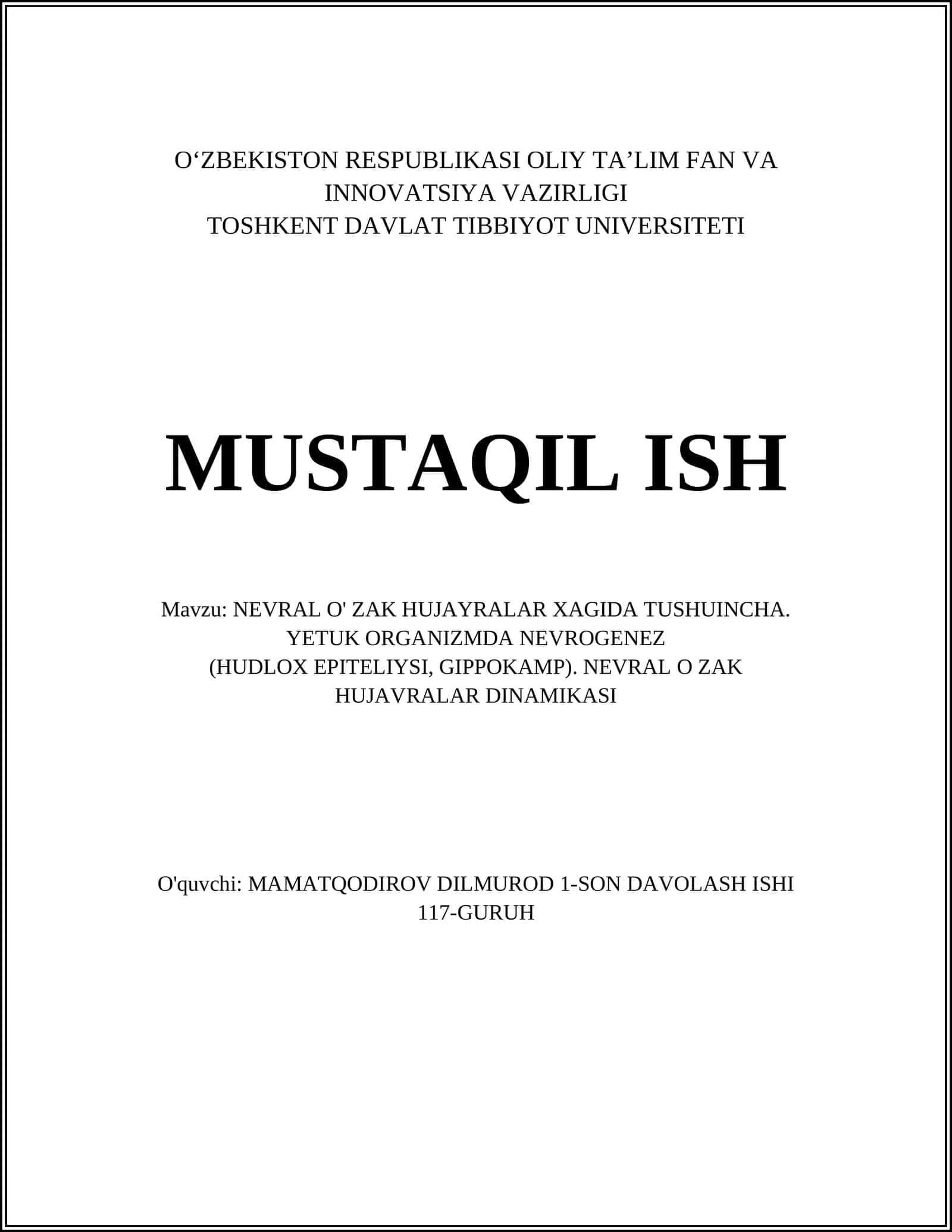 NEVRAL O' ZAK HUJAYRALAR XAGIDA TUSHUINCHA