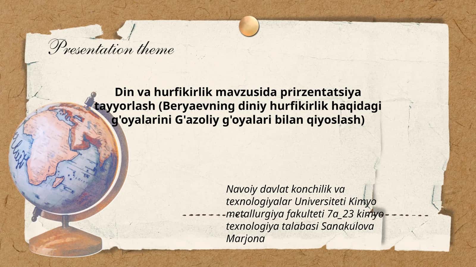 Din va hurfikirlik mavzusida prirzentatsiya tayyorlash