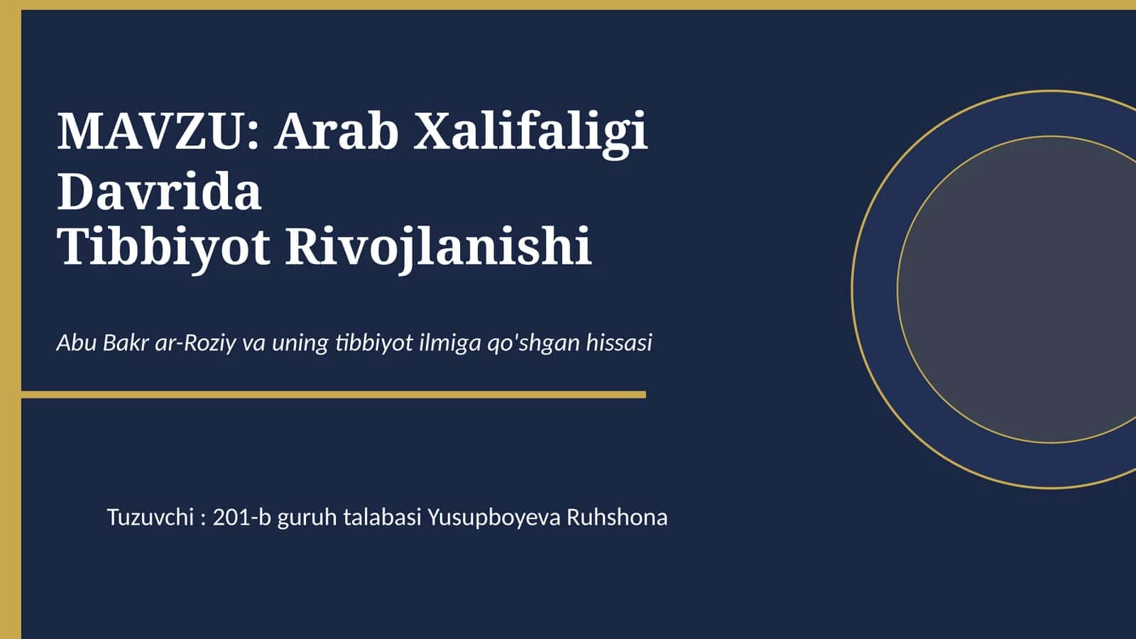 Arab Xalifaligi Davrida Tibbiyot Rivojlanishi