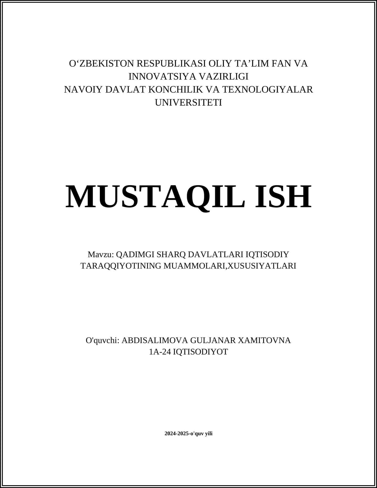 QADIMGI SHARQ DAVLATLARI IQTISODIY TARAQQIYOTINING MUAMMOLARI,XUSUSIYATLARI