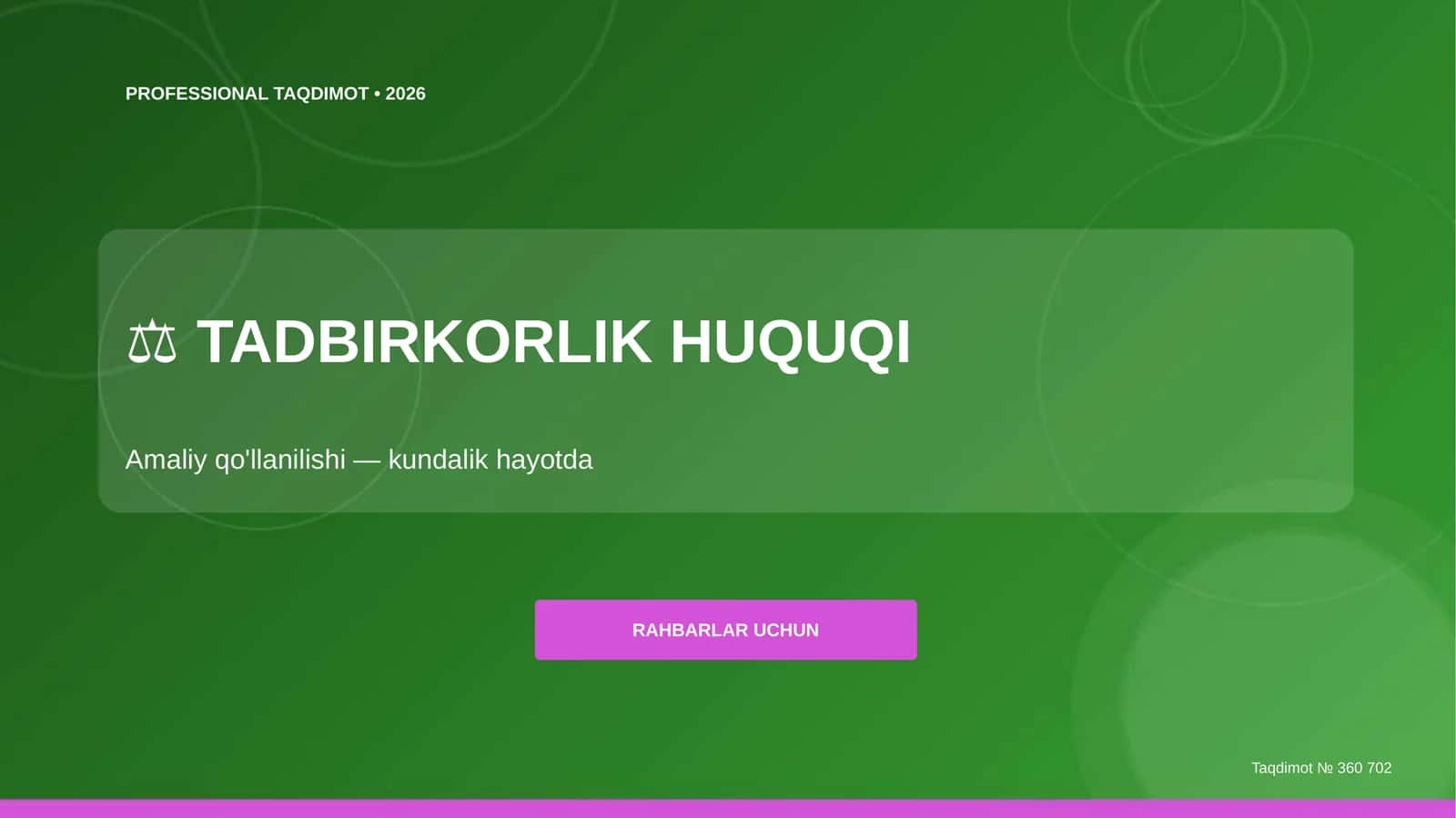 Tadbirkorlik huquqi: amaliy qo'llanilishi (kundalik hayotda) [rahbarlar uchun]