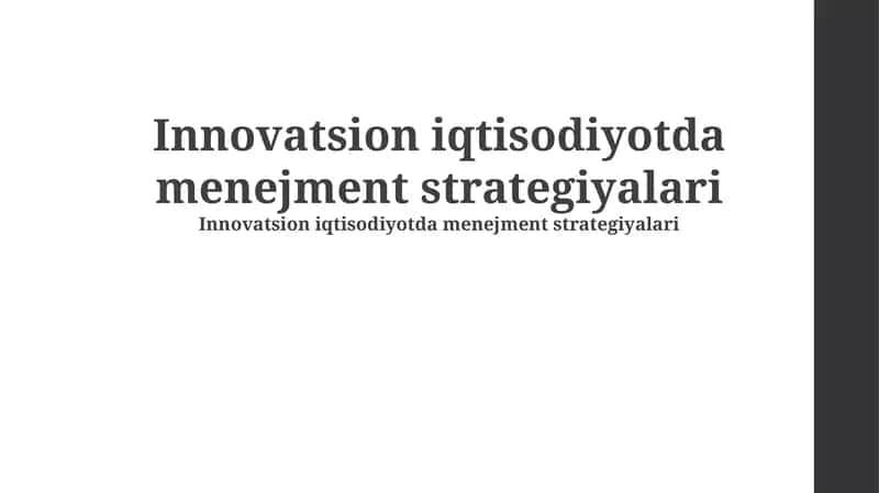 Innovatsion iqtisodiyotda menejment strategiyalari