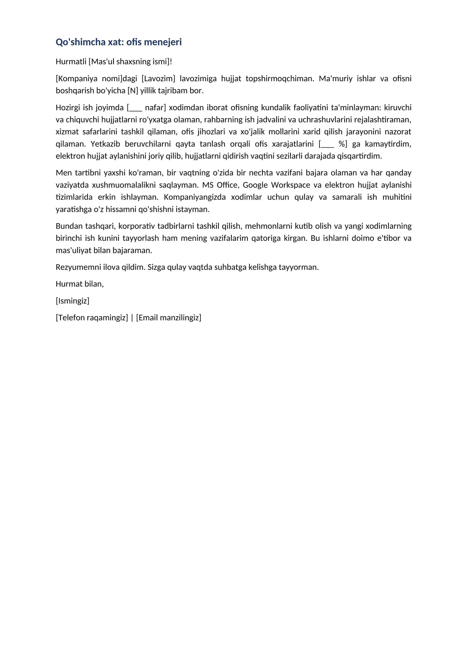 Xat 09 uz Qoshimcha xat ofis menejeri