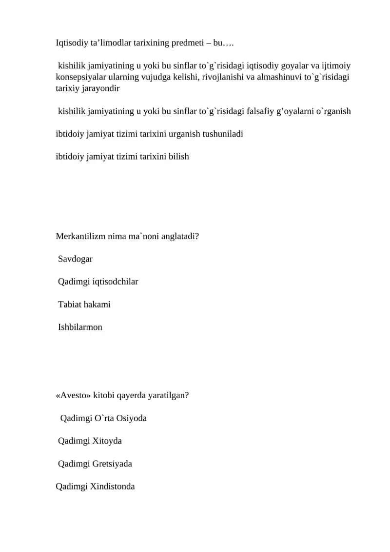Iqtisodiy ta’limodlar tarixi
