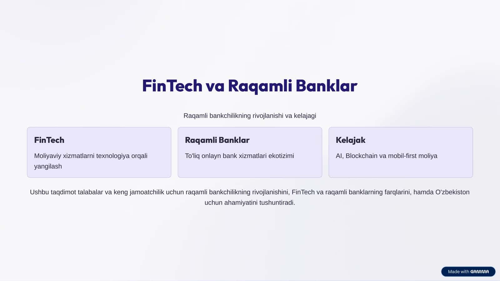 FinTech va Raqamli Banklar