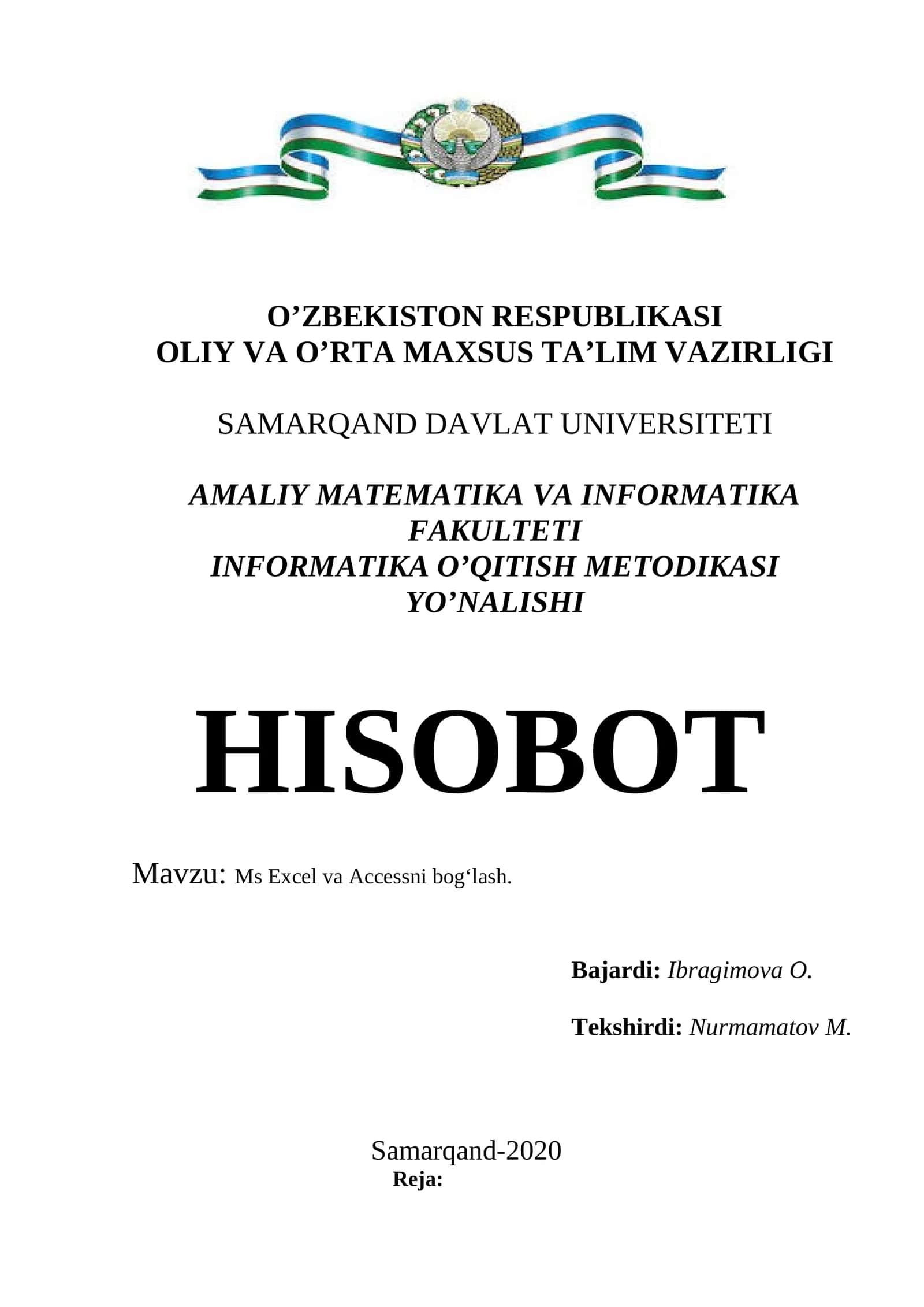 Ms Excel va Accessni bog‘lash