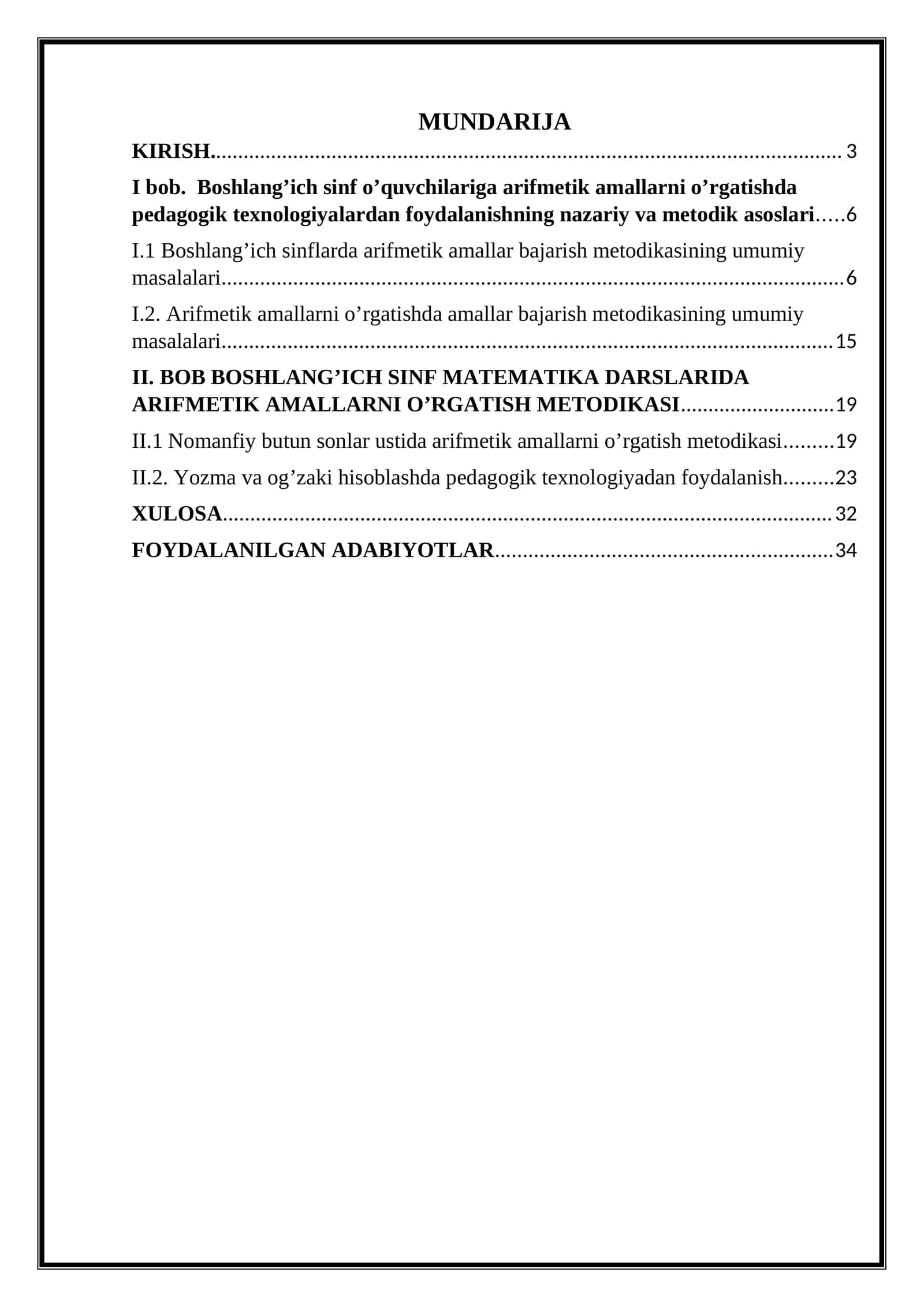BOSHLANG’ICH SINF MATEMATIKA DARSLARIDA ARIFMETIK AMALLARNI O’RGATISH METODIKASI