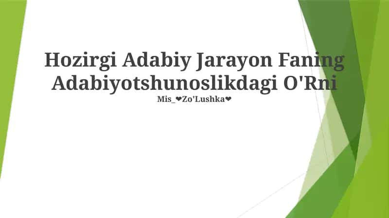 Hozirgi Adabiy Jarayon Faning Adabiyotshunoslikdagi O'Rni