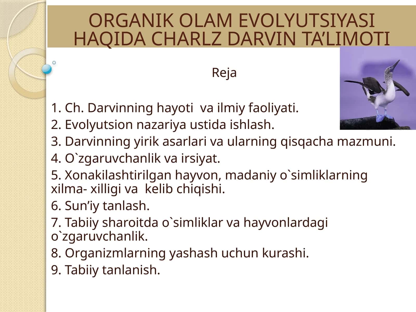 ORGANIK OLAM EVOLYUTSIYASI HAQIDA CHARLZ DARVIN TA’LIMOTI