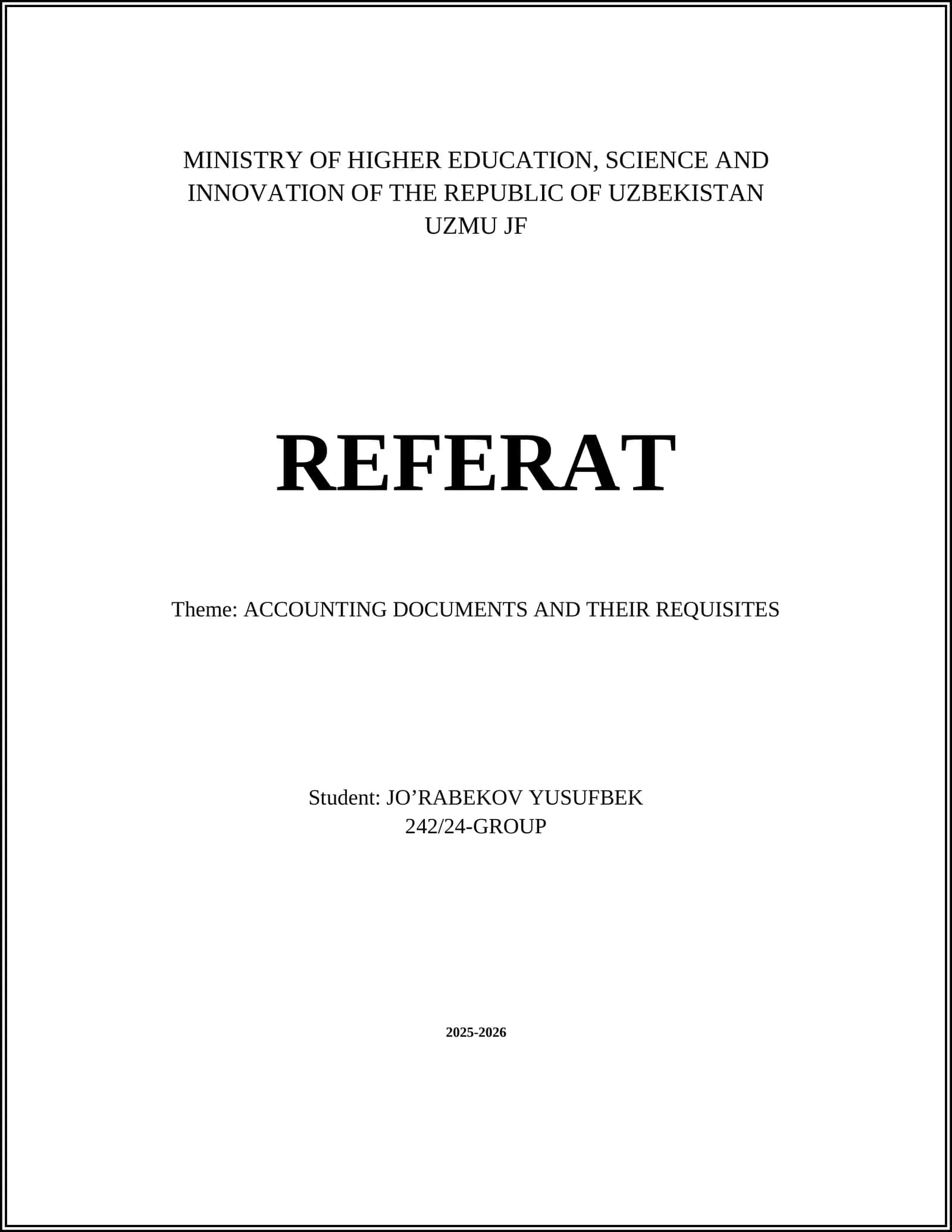 ACCOUNTING DOCUMENTS AND THEIR REQUISITES