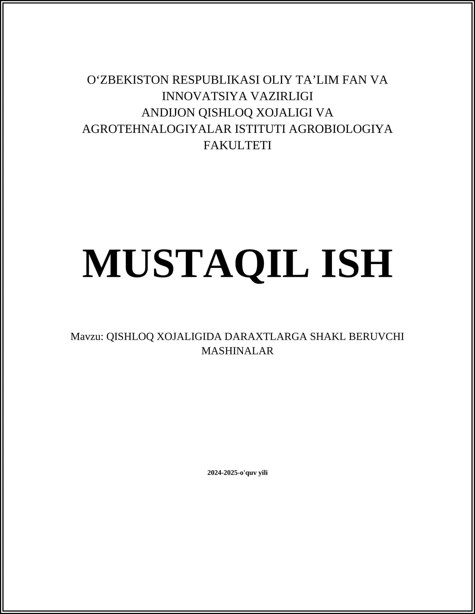 QISHLOQ XOJALIGIDA DARAXTLARGA SHAKL BERUVCHI MASHINALAR