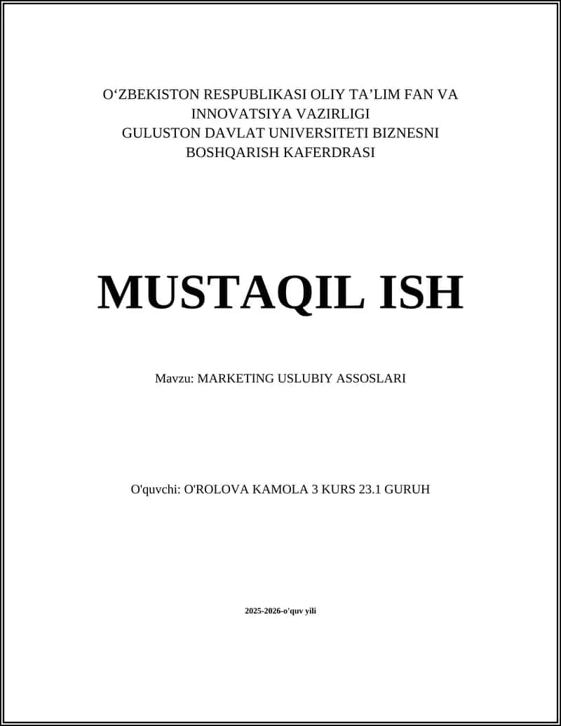 Marketing Uslubiy Asoslari: Ta’rif va Vazifalari
