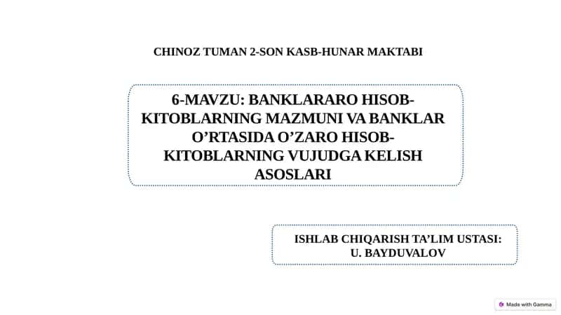 Banklararo hisob-kitoblarning mazmuni va banklar o’rtasida o’zaro hisob-kitoblarning vujudga kelish asoslari.