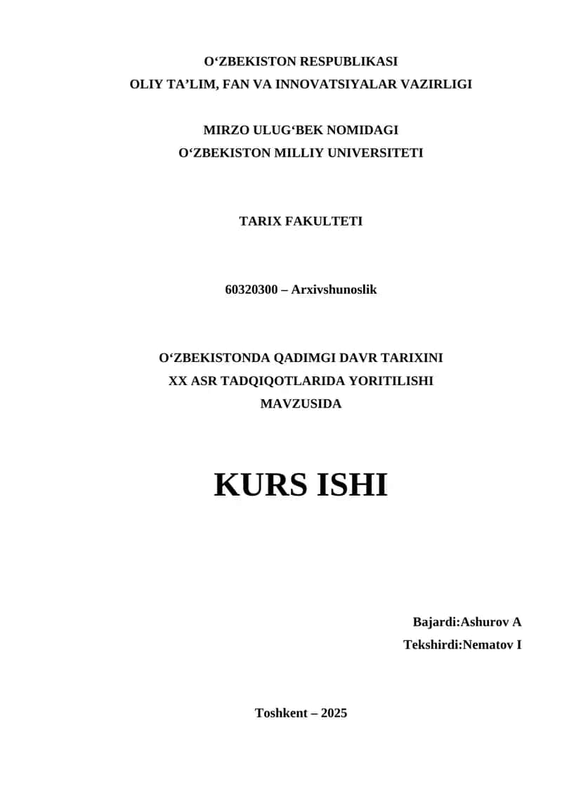 Qadimgi davr tarixini XX asr tadqiqotlarida yoritilishi