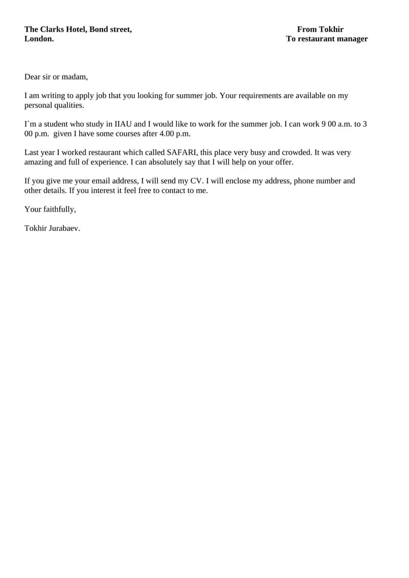 Summer Job Application