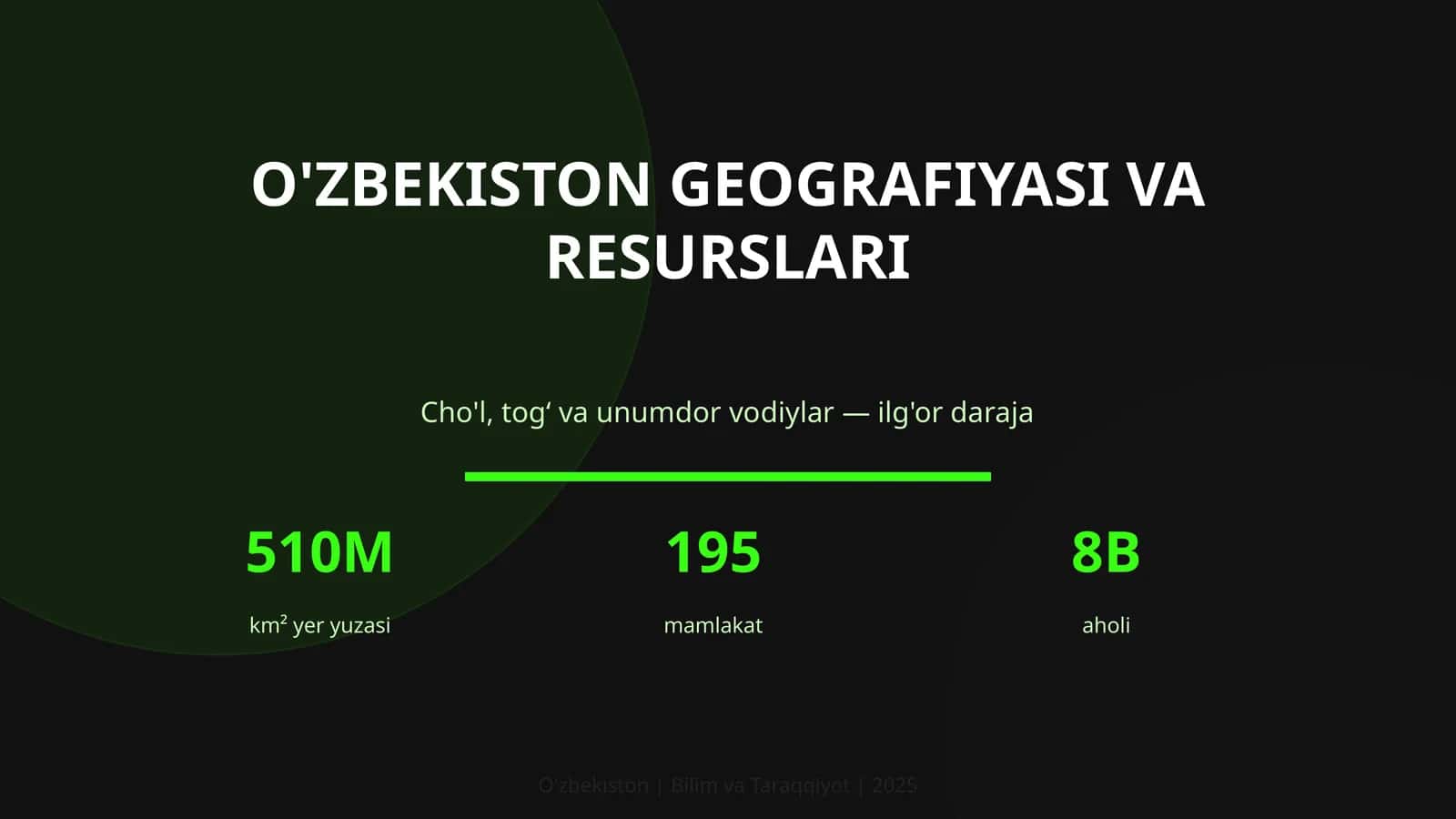 O'ZBEKISTON GEOGRAFIYASI VA RESURSLARI