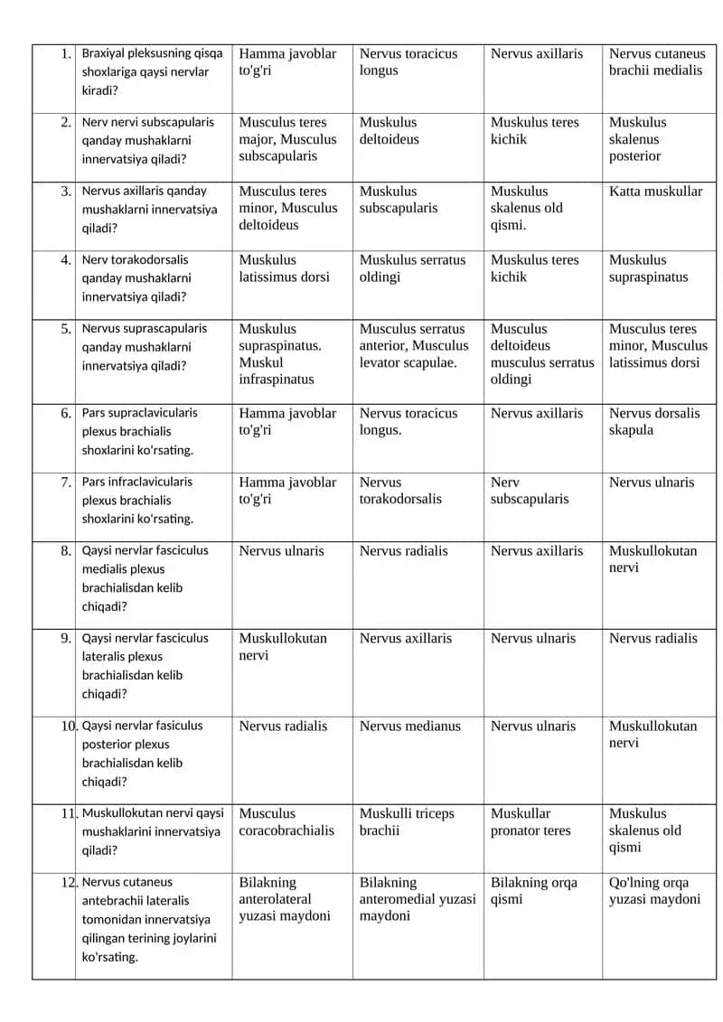 Braxiyal pleksusning qisqa shoxlari