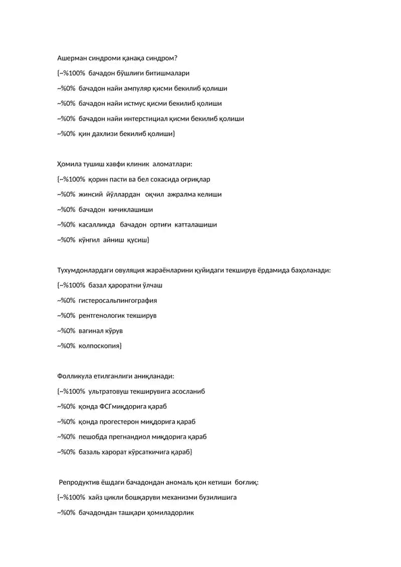 akusherlik TEST YAKUNIY