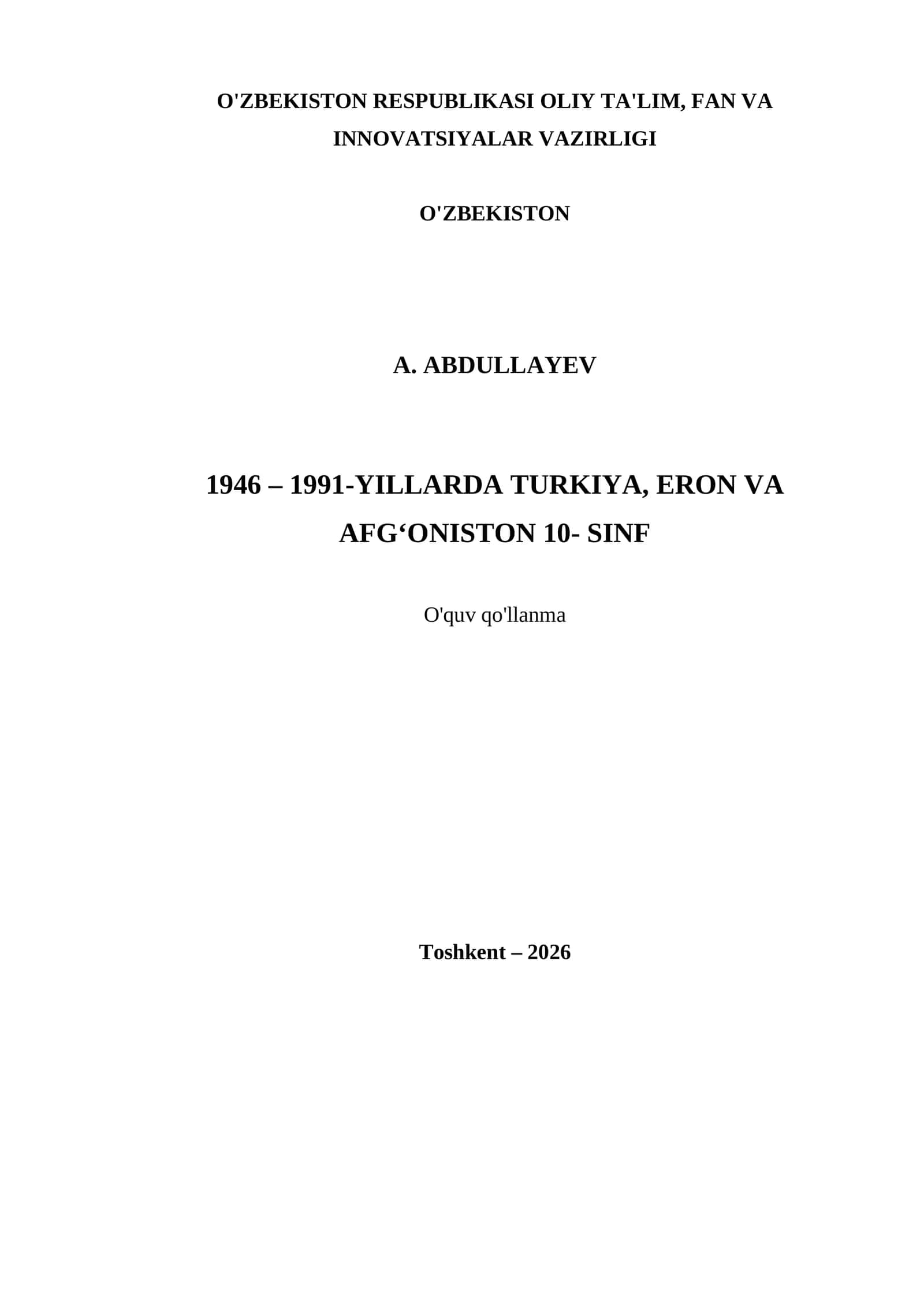1946 – 1991-YILLARDA TURKIYA, ERON VA AFG‘ONISTON 10- SINF