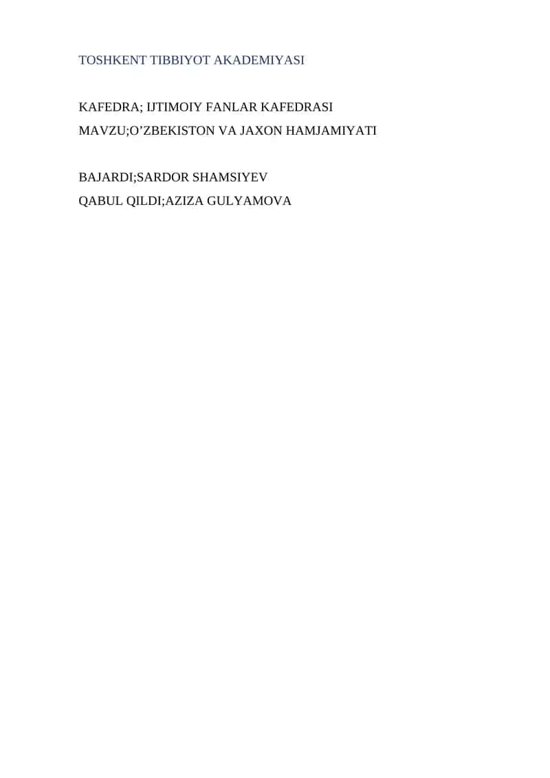 O‘zbekiston va Jaxon hamjamiyati