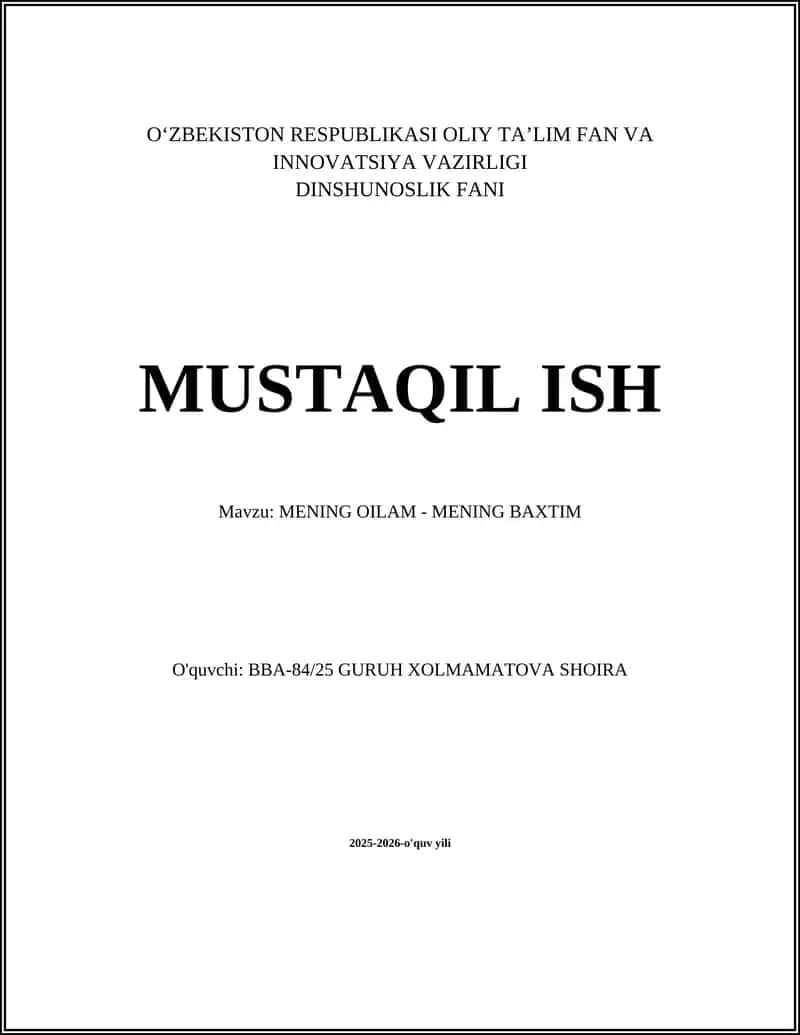 MENING OILAM - MENING BAXTIM