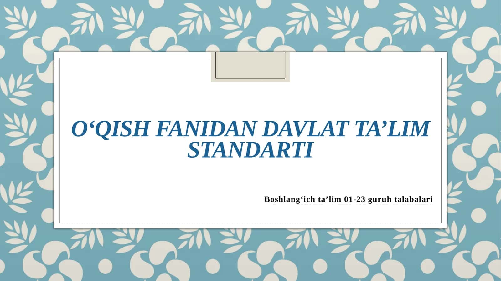 Boshlang‘ich ta’limda o‘qish fanining maqsadi va vazifalari