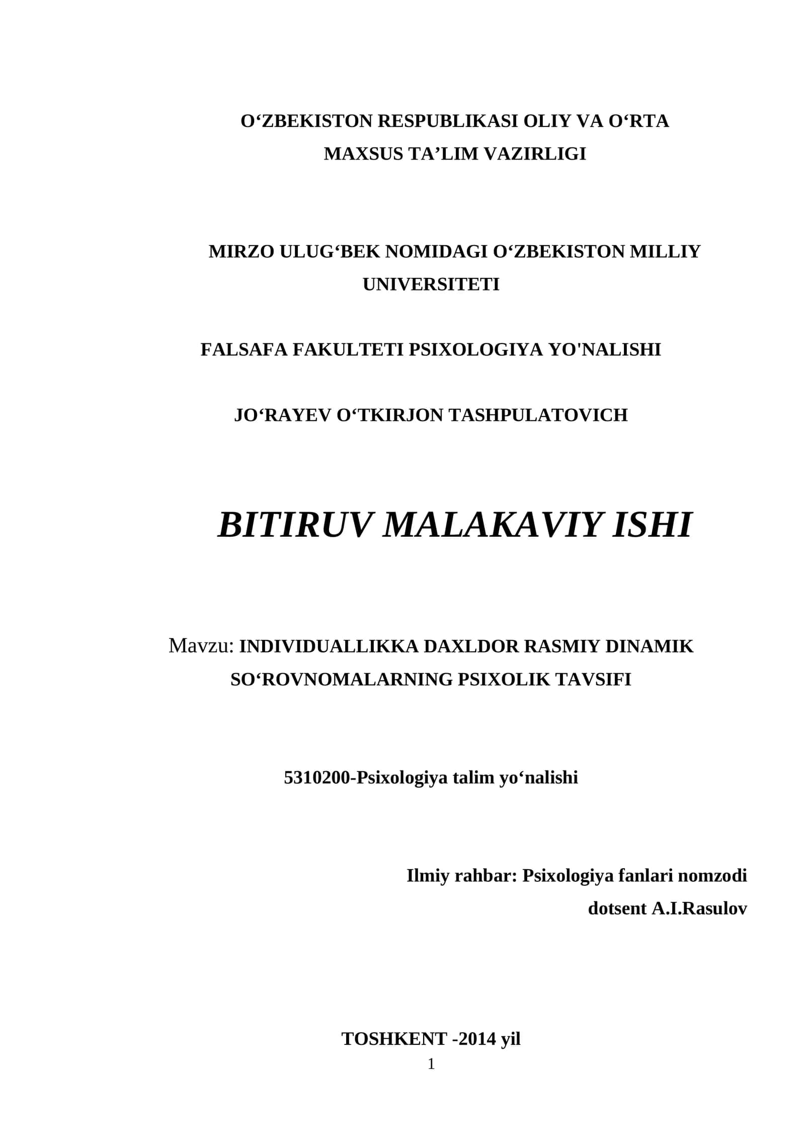 INDIVIDUALLIKKA DAXLDOR RASMIY DINAMIK    SO‘ROVNOMALARNING PSIXOLIK TAVSIFI
