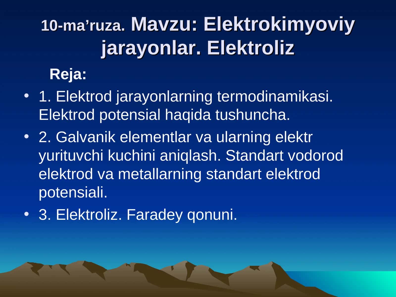 Elektrokimyoviy jarayonlar.Elektroliz