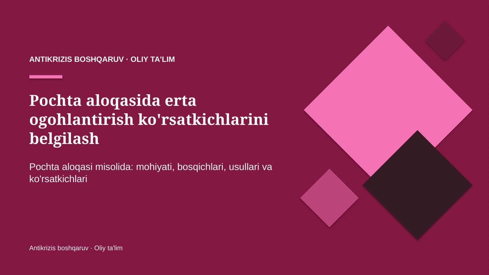 pochta aloqasida erta ogohlantirish ko'rsatkichlarini belgilash 6921