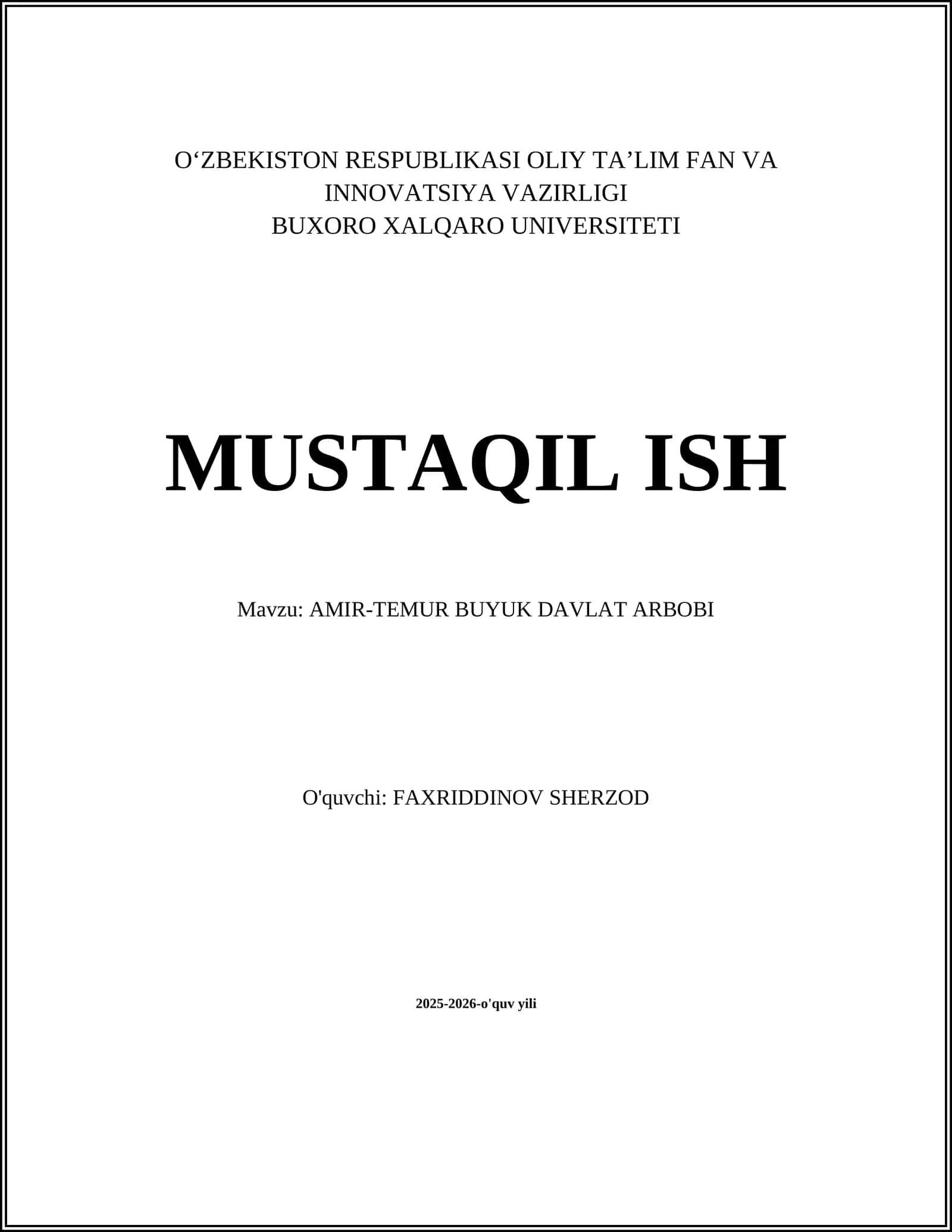 AMIR-TEMUR BUYUK DAVLAT ARBOBI