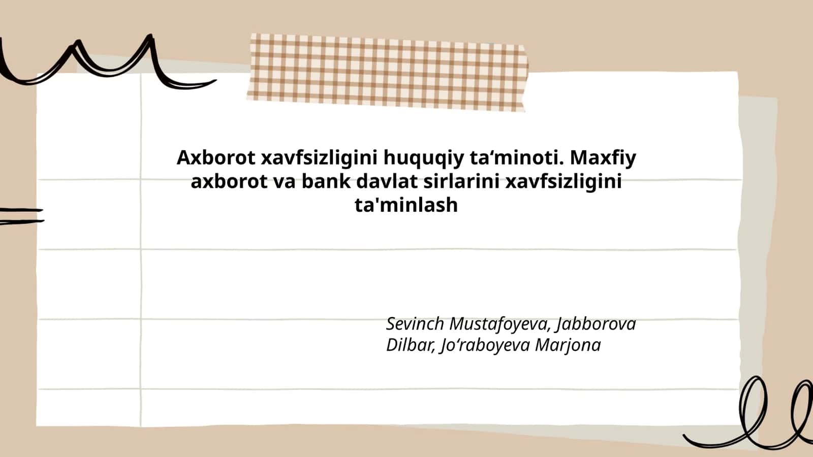 Axborot xavfsizligini huquqiy ta‘minoti. Maxfiy axborot va bank davlat sirlarini xavfsizligini ta'minlash